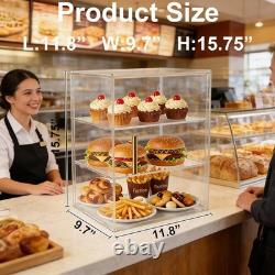 3-Tier Acrylic Pastry Display Case with Dustproof Door Perfect for Bakeries