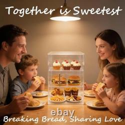 3-Tier Acrylic Pastry Display Case with Dustproof Door Perfect for Bakeries