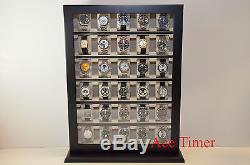 30 Watch Black Lacquer Stand Wall Display Storage Case Fit up to 65mm + Gift