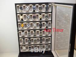 30 Watch Black Lacquer Stand Wall Display Storage Case Fit up to 65mm + Gift