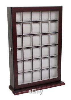 30 Watch Cherry Wood Display Wall Case Stand Rosewood Storage Organizer Box Hang