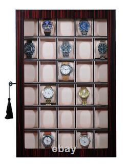 30 Watch Ebony Walnut Wood Display Wall Case Stand Storage Organizer Box Hang