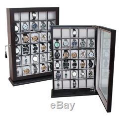 30 Watch Ebony Walnut Wood Display Wall Case Stand Storage Organizer Box Hang