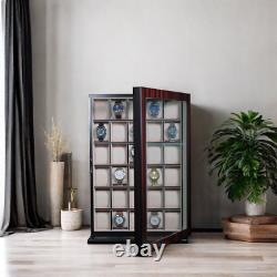 30 Watch Ebony Walnut Wood Display Wall Case Stand Storage Organizer Box Hang