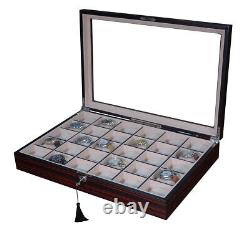 30 Watch Ebony Walnut Wood Display Wall Case Stand Storage Organizer Box Hang