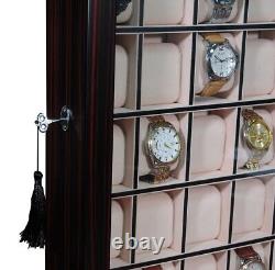 30 Watch Ebony Walnut Wood Display Wall Case Stand Storage Organizer Box Hang