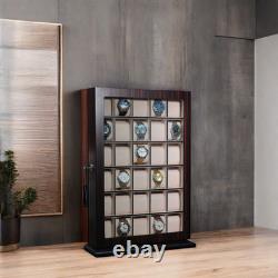 30 Watch Ebony Wood Display Wall Case Stand Storage Organizer Box