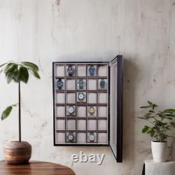 30 Watch Ebony Wood Display Wall Case Stand Storage Organizer Box