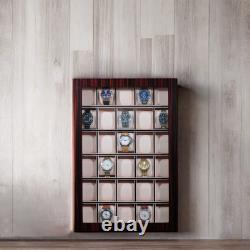 30 Watch Ebony Wood Display Wall Case Stand Storage Organizer Box