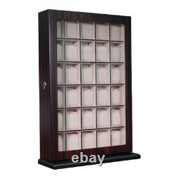 30 Watch Ebony Wood Display Wall Case Stand Storage Organizer Box