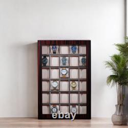 30 Watch Ebony Wood Display Wall Case Stand Storage Organizer Box