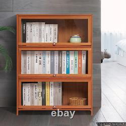 32 Bamboo 3-Layer Flip-Up ACRYLIC DOOR Bookshelf Storage Cabinet Display Case