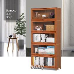 32 Bamboo 5-Tier Flip-Up ACRYLIC DOORS Book Storage Cabinet Home Display Case