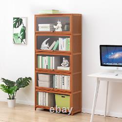 32 Bamboo Flip-Up ACRYLIC DOORS 5-Tier Book Storage Cabinet Home Display Case