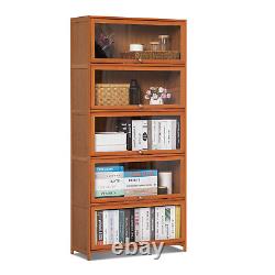 32 Bamboo Flip-Up ACRYLIC DOORS 5-Tier Book Storage Cabinet Home Display Case