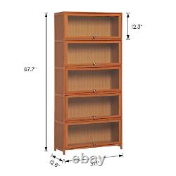 32 Bamboo Flip-Up ACRYLIC DOORS 5-Tier Book Storage Cabinet Home Display Case