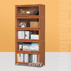 32 Bamboo Flip-Up ACRYLIC DOORS 5-Tier Book Storage Cabinet Home Display Case