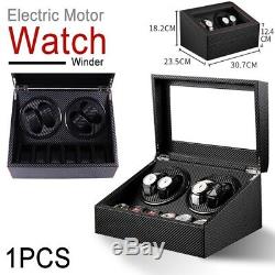 4+6 Automatic Rotation Watch Winder Leather Wood Storage Case Display Box Black