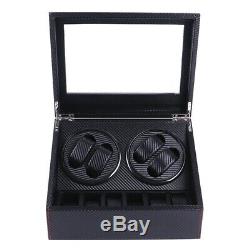 4+6 Automatic Rotation Watch Winder Leather Wood Storage Case Display Box Black