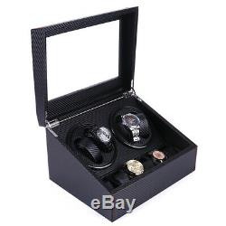 4+6 Automatic Rotation Watch Winder Leather Wood Storage Case Display Box Black