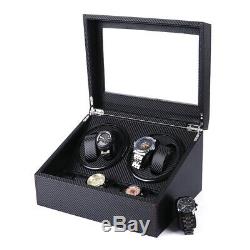 4+6 Automatic Rotation Watch Winder Leather Wood Storage Case Display Box Black