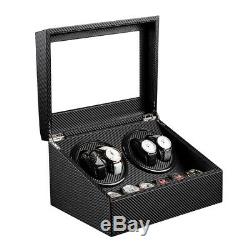 4+6 Automatic Rotation Watch Winder Leather Wood Storage Case Display Box Black