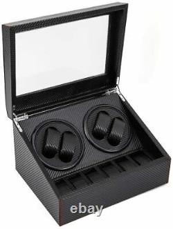 4+6 Automatic Watch Winder Storage Display Box Watch Case Black Carbon Fiber PU