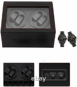 4+6 Automatic Watch Winder Storage Display Box Watch Case Black Carbon Fiber PU
