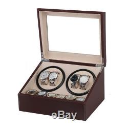 4+6 Automatic Watch Winder Wooden Dual Automatic Motor Storage Display Case Box