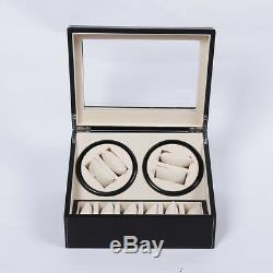 4+6 Display Case Box Automatic Watch Winder PU Dual Automatic Motor Storage