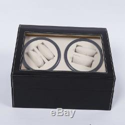 4+6 Display Case Box Automatic Watch Winder PU Dual Automatic Motor Storage