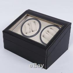 4+6 Display Case Box Automatic Watch Winder PU Dual Automatic Motor Storage