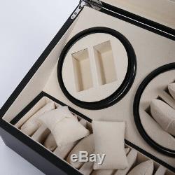 4+6 Display Case Box Automatic Watch Winder PU Dual Automatic Motor Storage