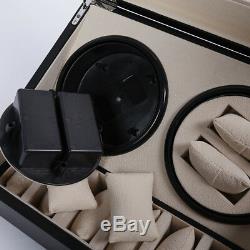 4+6 Display Case Box Automatic Watch Winder PU Dual Automatic Motor Storage