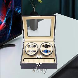 4+6 Wood Automatic Rotation Watch Winder Display Case Wooden Storage Box Black
