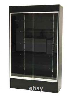 4 Foot Wide Black Wood Wall Display Showcase with LED Lights and Lock with Keys