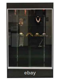 4 Foot Wide Black Wood Wall Display Showcase with LED Lights and Lock with Keys