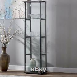 4-Shelf Glass Curio Cabinet Storage Display Case Tall Wall Shelve Living Room