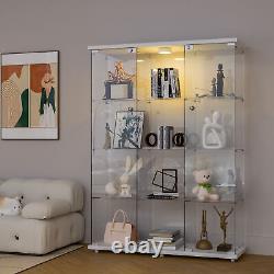 4 Shelves Glass Display Cabinet WithLED Light 3 Doors Storage Case For Curio NEW