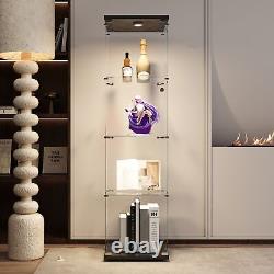 4 Shelves Glass Display Cabinet withLED Light, Floor Stand Storage Display Case