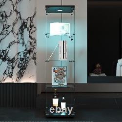 4 Shelves Glass Display Cabinet withLED Light, Floor Stand Storage Display Case