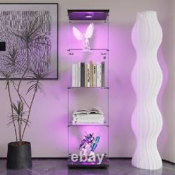 4 Shelves Glass Display Cabinet withLED Light, Floor Stand Storage Display Case