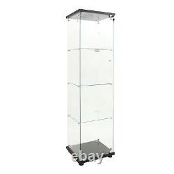 4 Shelves Glass Display Cabinet withLED Light, Floor Stand Storage Display Case