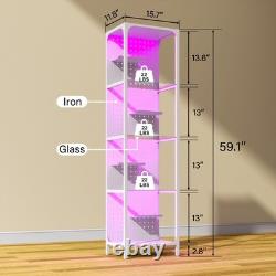4-Tier LED Display Case for Collectibles Curio Cabinet Floor Lamp White 59 Inch