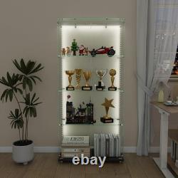 4-Tier Tempered Glass Display Case Curio Storage Cabinet with5 Dynamic LED Modes