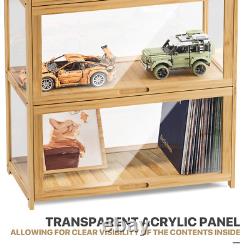 4 Tiers Wooden Acrylic Display Case Toys Figure Book Shelf 55 Compartment Boxes