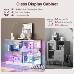 47W Large Display Case with RGB Lights, Glass Display Cabinet with Glass Doors