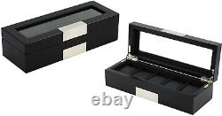 5 Ebony Wood Watch Box Display Case Storage Jewelry Organizer with Glass Top New