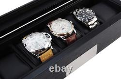 5 Ebony Wood Watch Box Display Case Storage Jewelry Organizer with Glass Top New