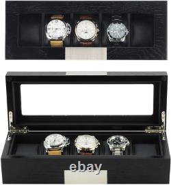 5 Ebony Wood Watch Box Display Case Storage Jewelry Organizer with Glass Top New